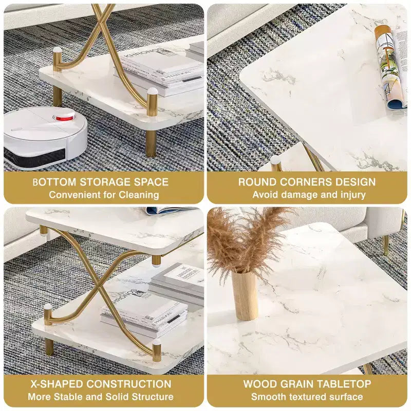 Table basse moderne en bois avec rangement et étagères ouvertes