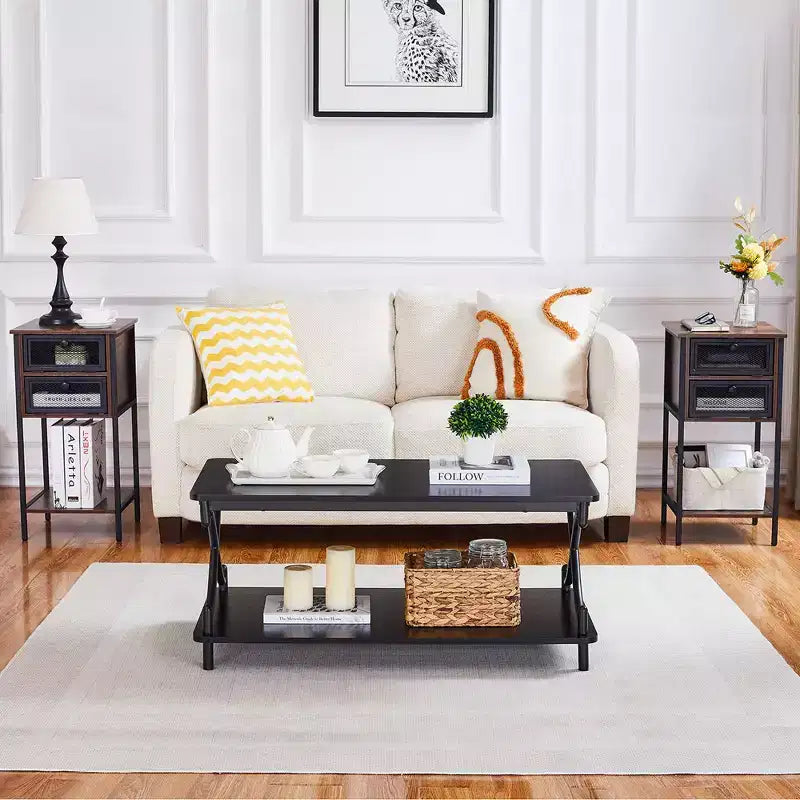 Table basse moderne en bois avec rangement et étagères ouvertes