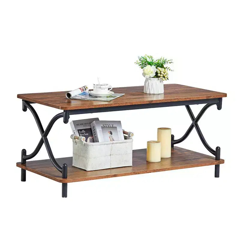 Table basse moderne en bois avec rangement et étagères ouvertes
