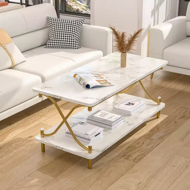 Table basse moderne en bois avec rangement et étagères ouvertes